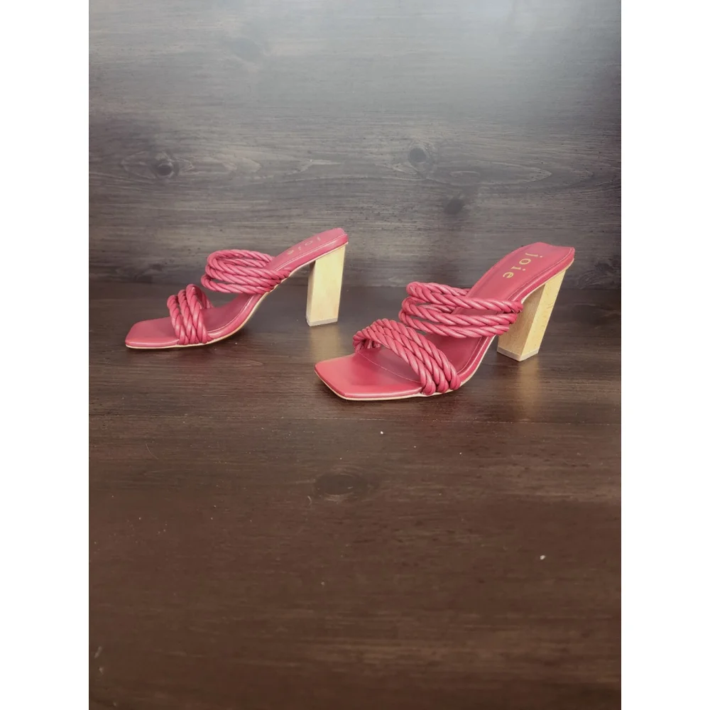 JOIE Giulianna LEATHER Braided Strappy Mule Wood Block Heel Sandals 8 M Wine Red - Picture 5 of 16